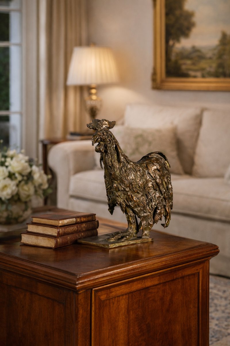 Scultura in bronzo raffigurante un gallo, firmata e datata 79-photo-1