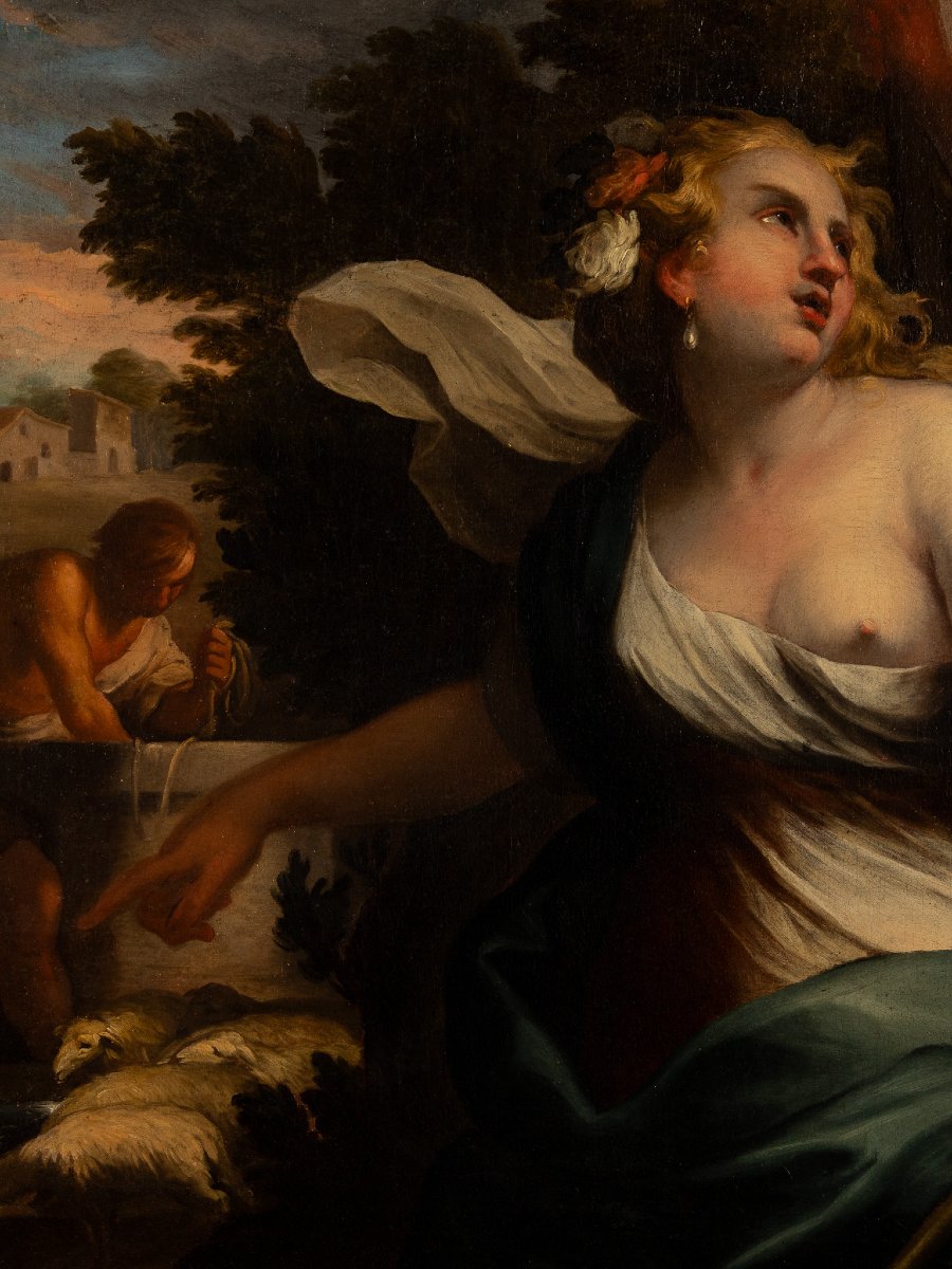 Gio Raffaele Badaracco (Genova 1648-1726), Rachele e Giacobbe, Dipinto barocco Genovese-photo-2