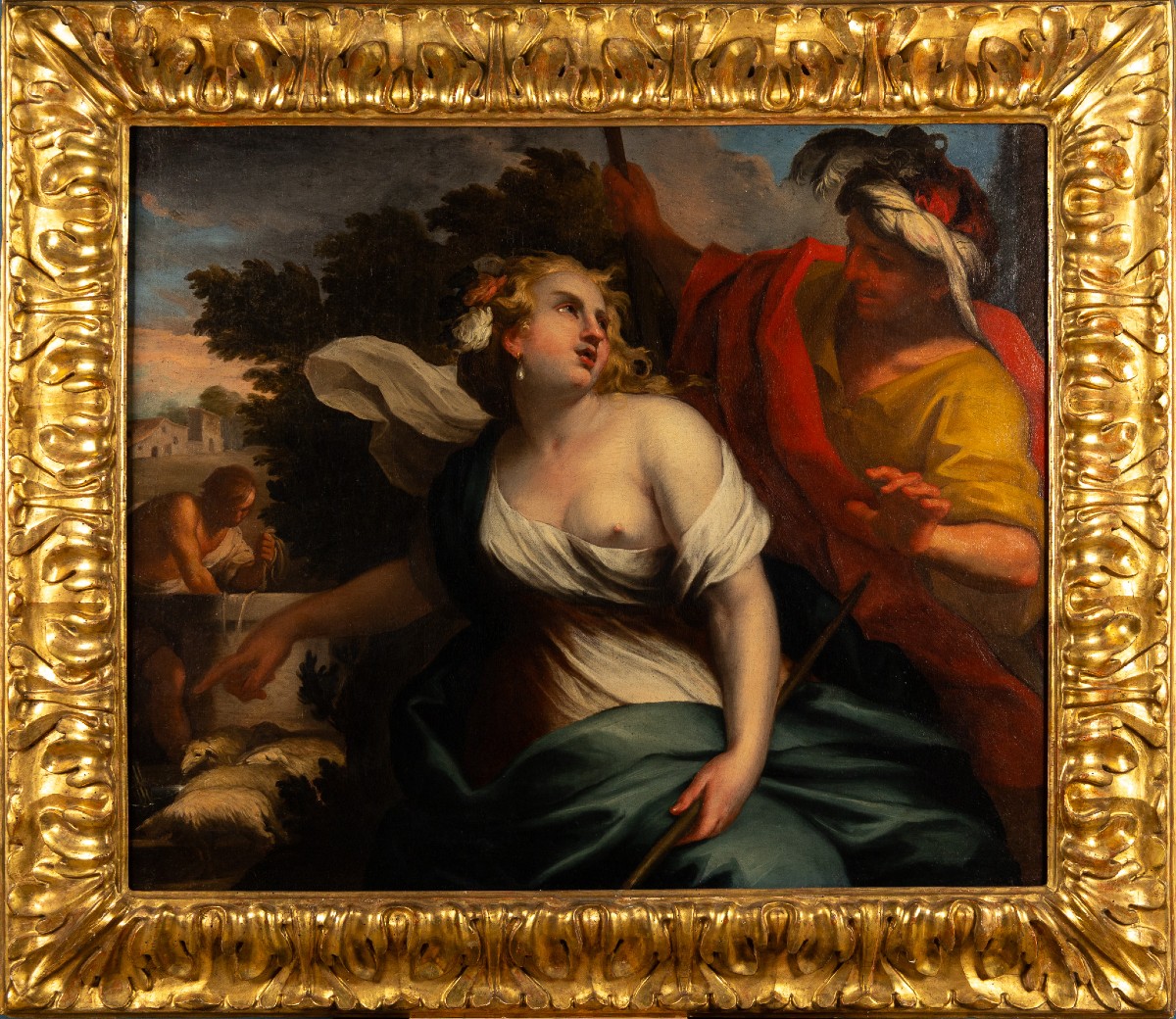 Gio Raffaele Badaracco (Genova 1648-1726), Rachele e Giacobbe, Dipinto barocco Genovese