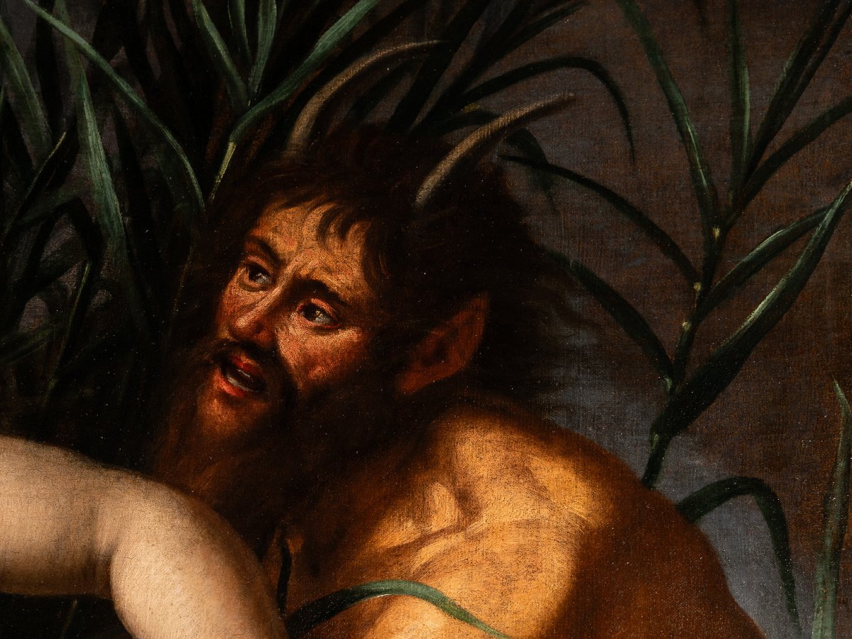 Giovanni Venanzi (Pesaro 1627–1705), Pan e Siringa, 1674, olio su tela firmato e datato-photo-2