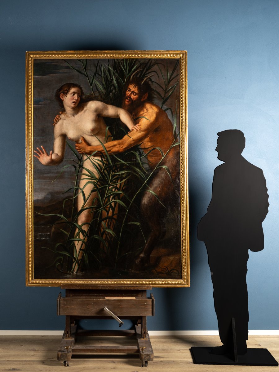 Giovanni Venanzi (Pesaro 1627–1705), Pan e Siringa, 1674, olio su tela firmato e datato-photo-3