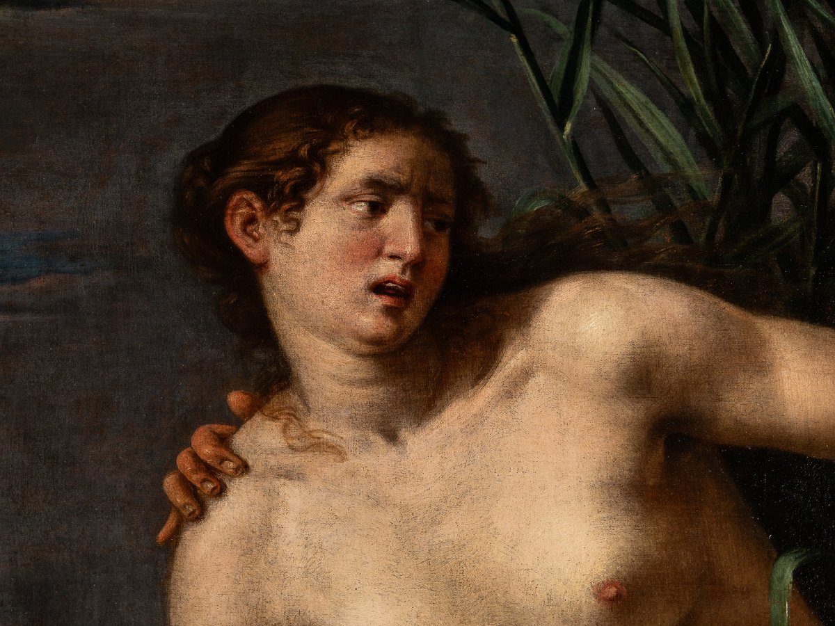 Giovanni Venanzi (Pesaro 1627–1705), Pan e Siringa, 1674, olio su tela firmato e datato-photo-3