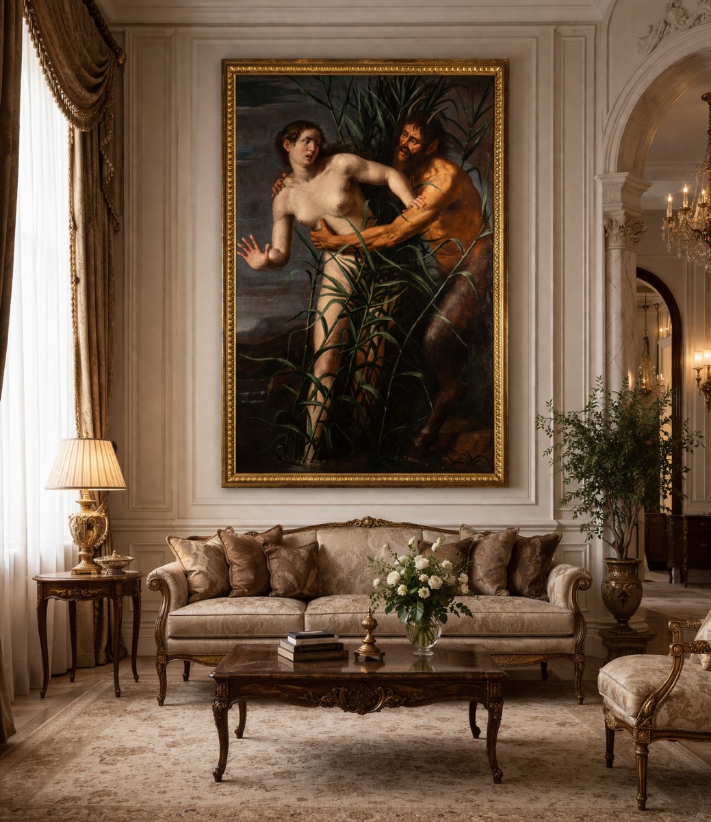 Giovanni Venanzi (Pesaro 1627–1705), Pan e Siringa, 1674, olio su tela firmato e datato-photo-4