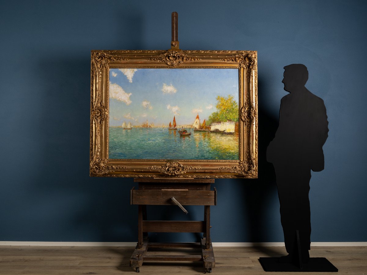 Albert Ferdinand Duprat (1882–1974), Veduta della Laguna di Venezia, olio su tela-photo-2