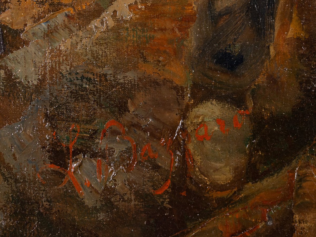 L. Bazzaro (1853–1937), “La pesca delle mollucche”, 1891, Importante olio su tela -photo-1