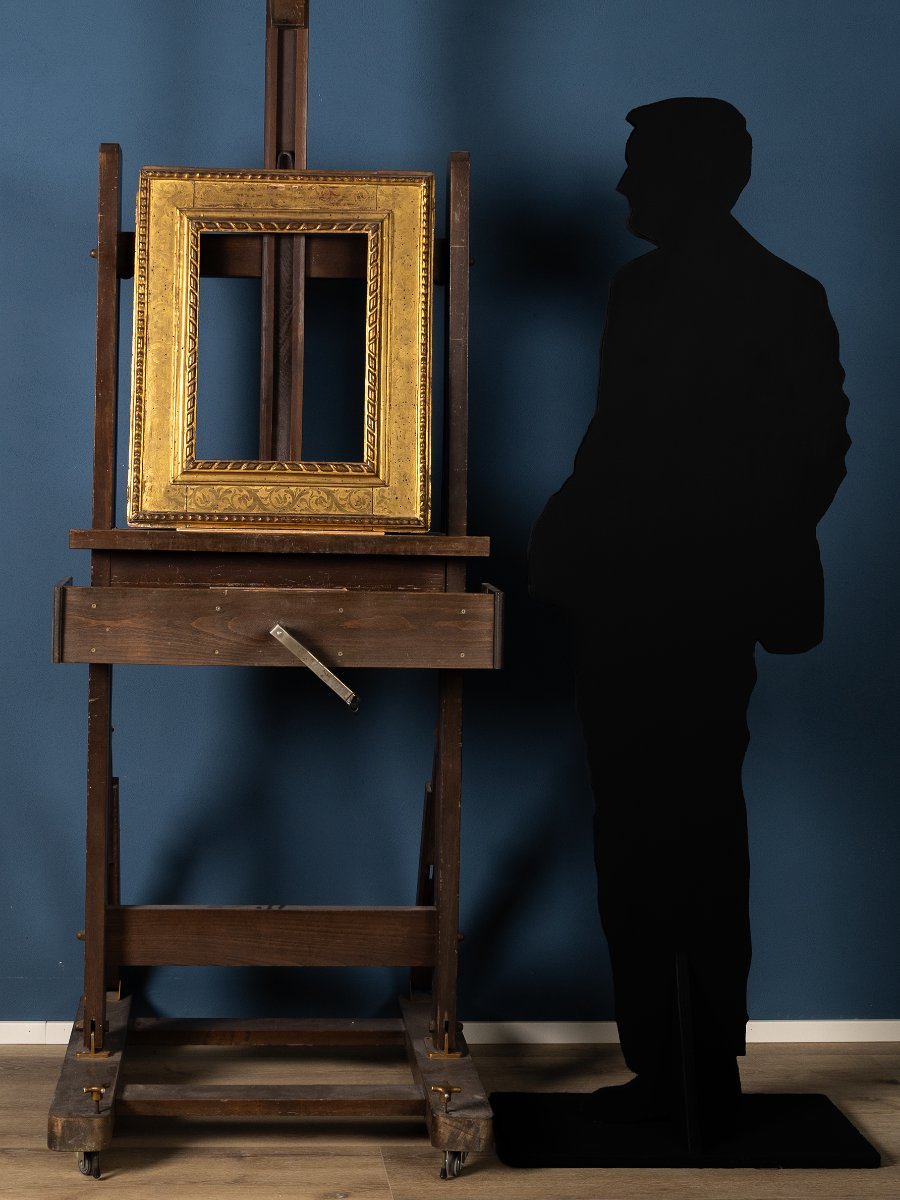 Cornice a cassetta rinascimentale, XVI secolo, legno intagliato e pirografato in oro zecchino-photo-4