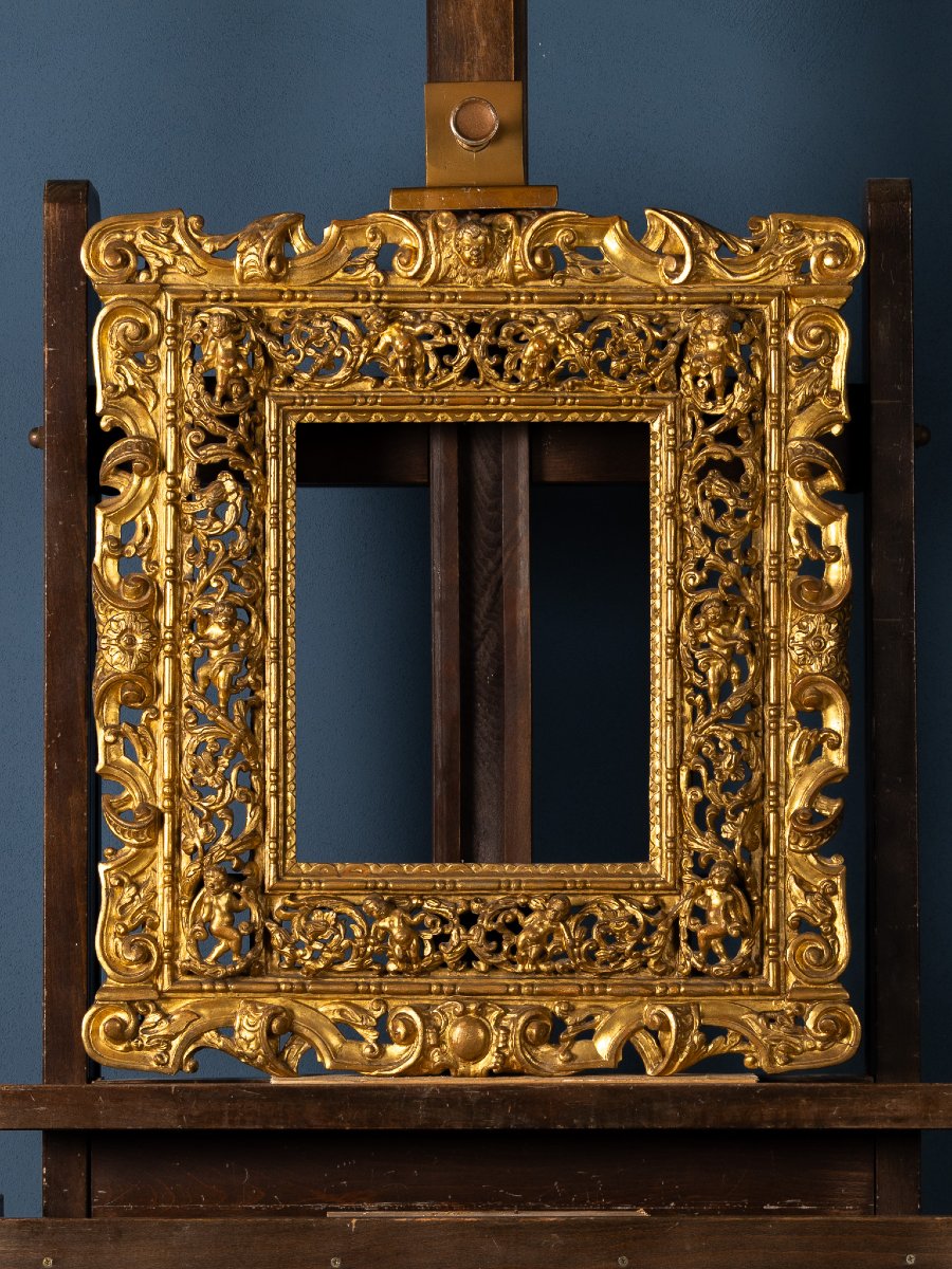 Cornice veneziana del XIX secolo in legno intagliato e dorato-photo-2