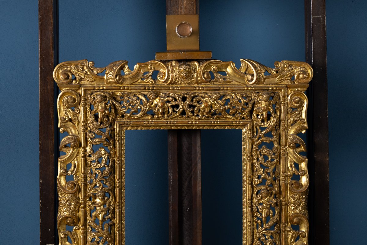 Cornice veneziana del XIX secolo in legno intagliato e dorato-photo-2