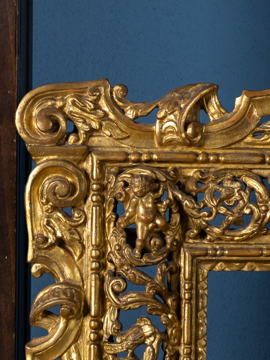 Cornice veneziana del XIX secolo in legno intagliato e dorato-photo-3