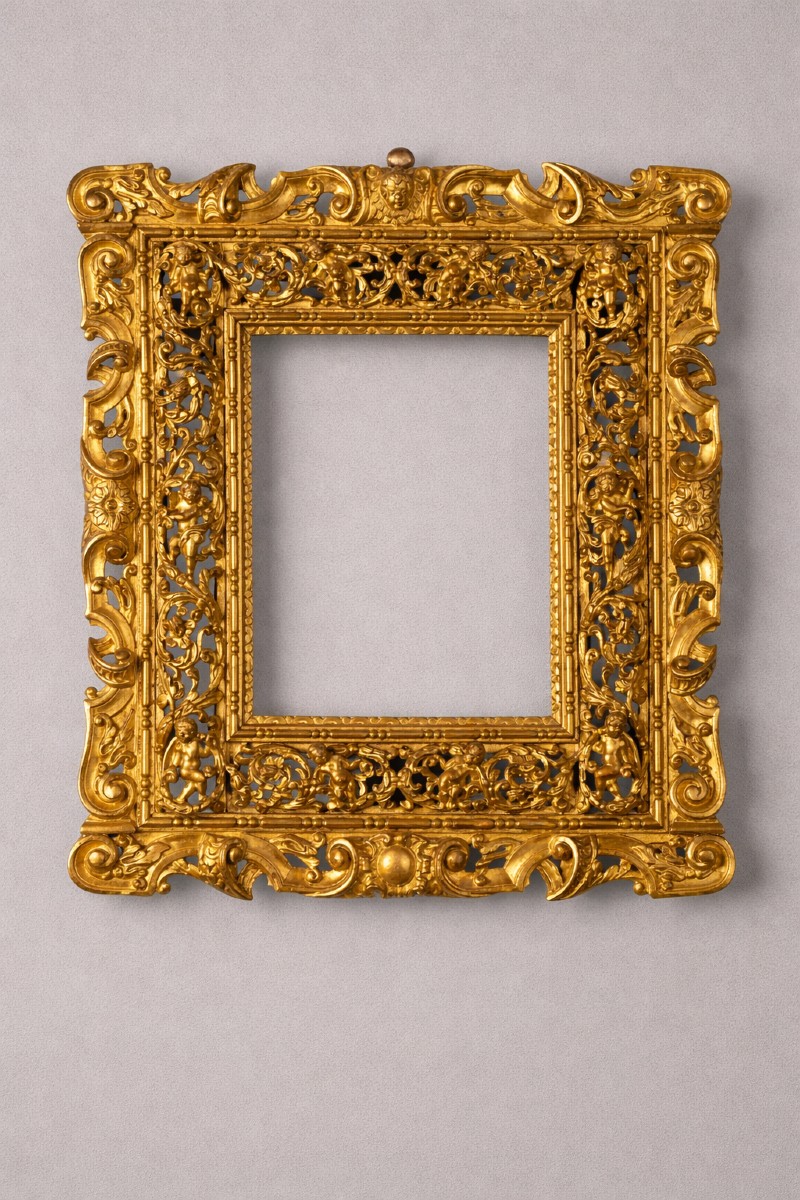 Cornice veneziana del XIX secolo in legno intagliato e dorato