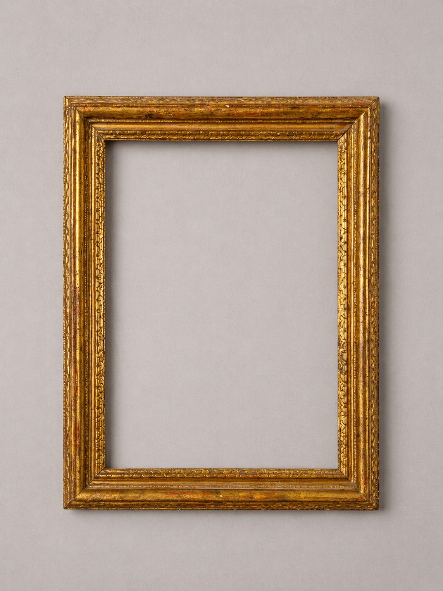 Cornice del XVIII secolo in legno dorato a cassetta, decorata a foglie d’acanto 