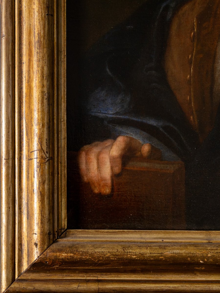 Salomon Adler, Ritratto di gentiluomo letterato, olio su tela del XVII secolo-photo-4