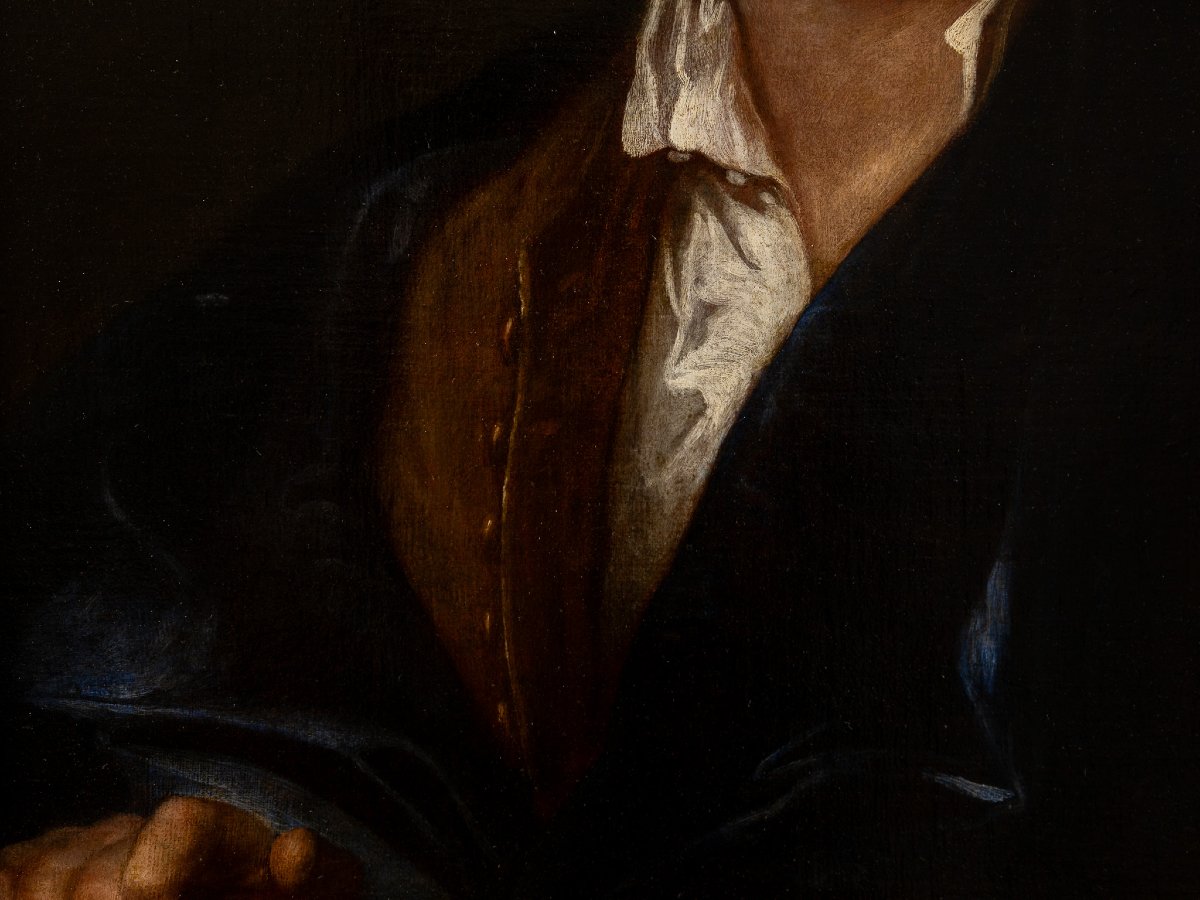 Salomon Adler, Ritratto di gentiluomo letterato, olio su tela del XVII secolo-photo-3