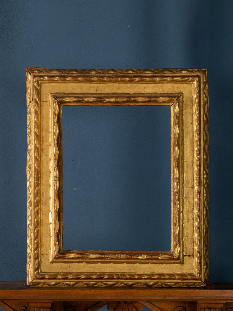Cornice italiana d’inizio XVII secolo in legno intagliato e dorato-photo-1