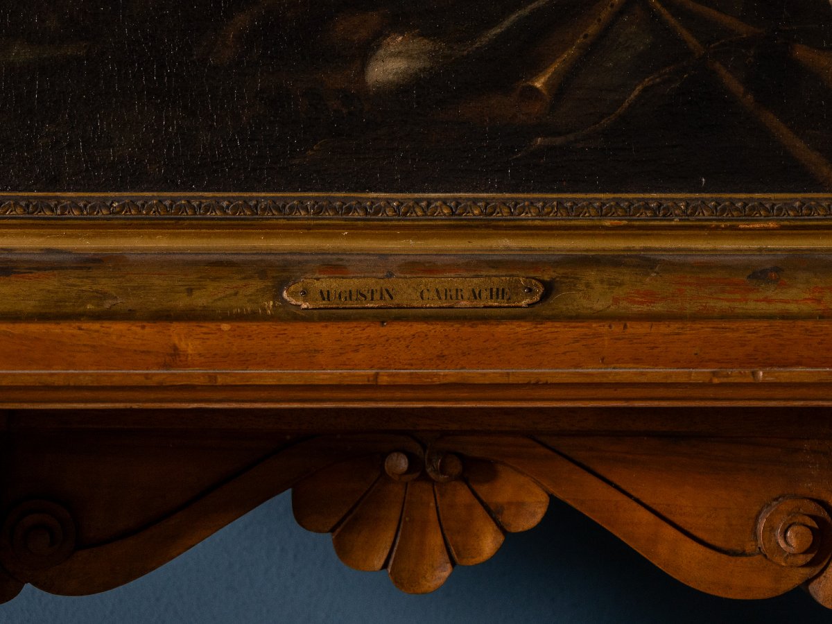 Agostino Carracci attribuito, Paesaggio con ninfe e satiri, Olio su tela XVI secolo-photo-2