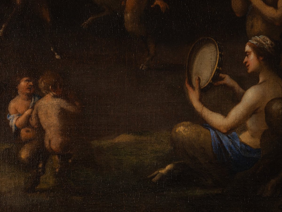 Agostino Carracci attribuito, Paesaggio con ninfe e satiri, Olio su tela XVI secolo-photo-1