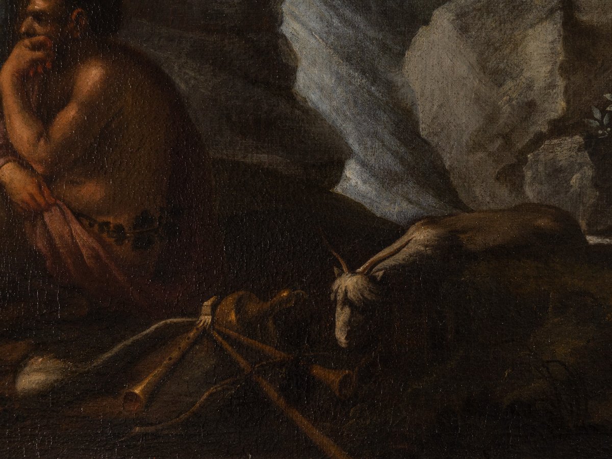 Agostino Carracci attribuito, Paesaggio con ninfe e satiri, Olio su tela XVI secolo-photo-2