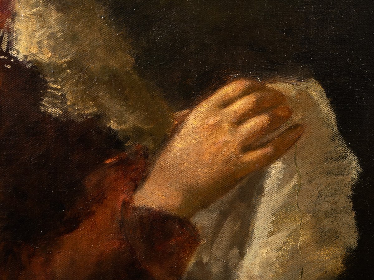 Giovanni Polli, Ritratto di giovane fanciulla al ricamo, olio su tela-photo-2