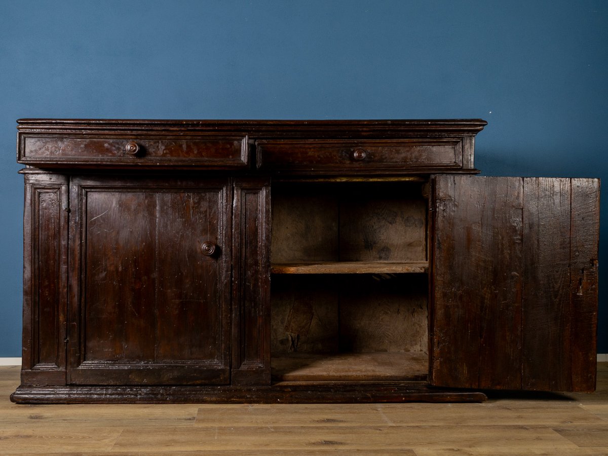 Credenza in castagno e legni vari, del XVII secolo, Italia centrale-photo-4