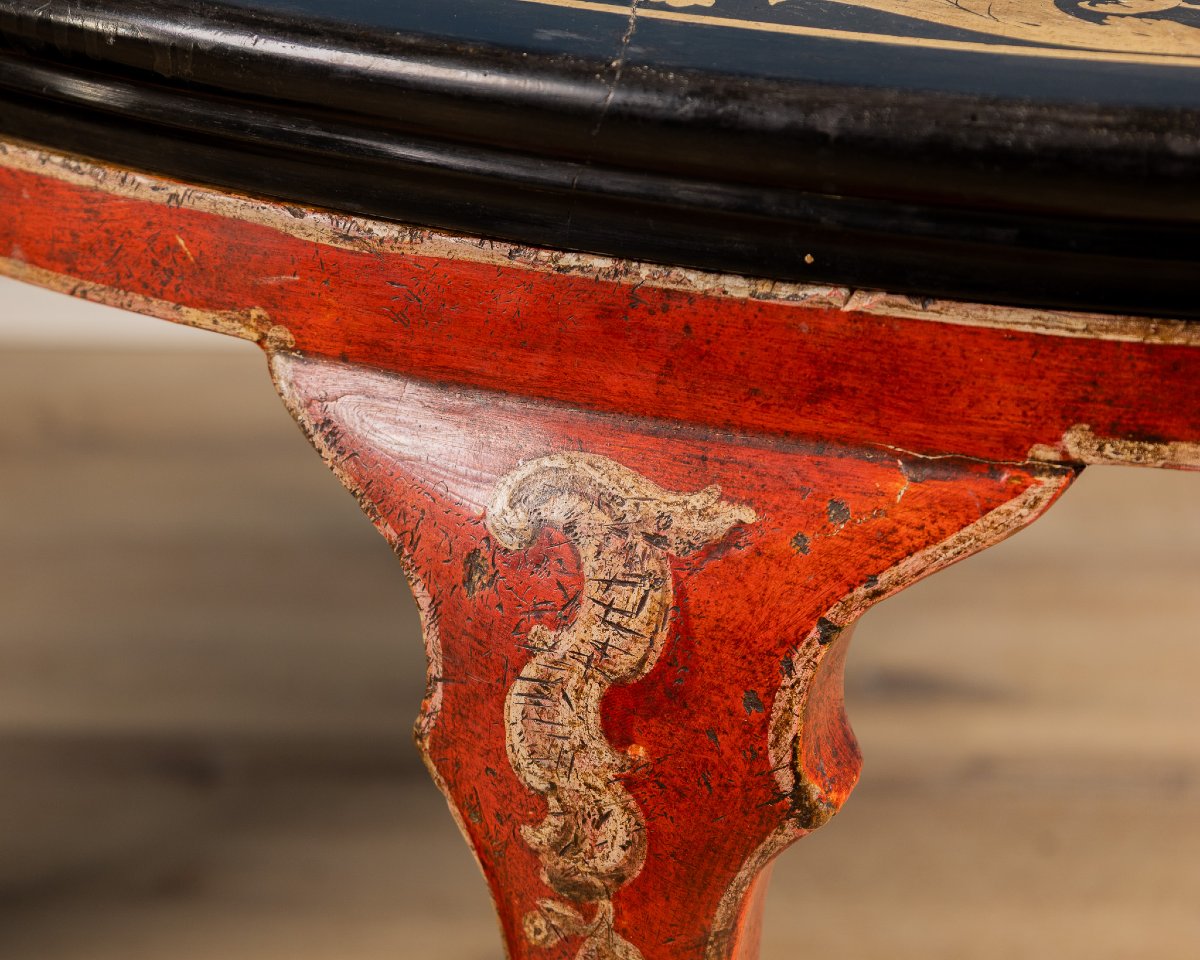 Elegante tavolo da salotto in scagliola e legno laccato rosso, Italia, inizi XIX secolo-photo-4