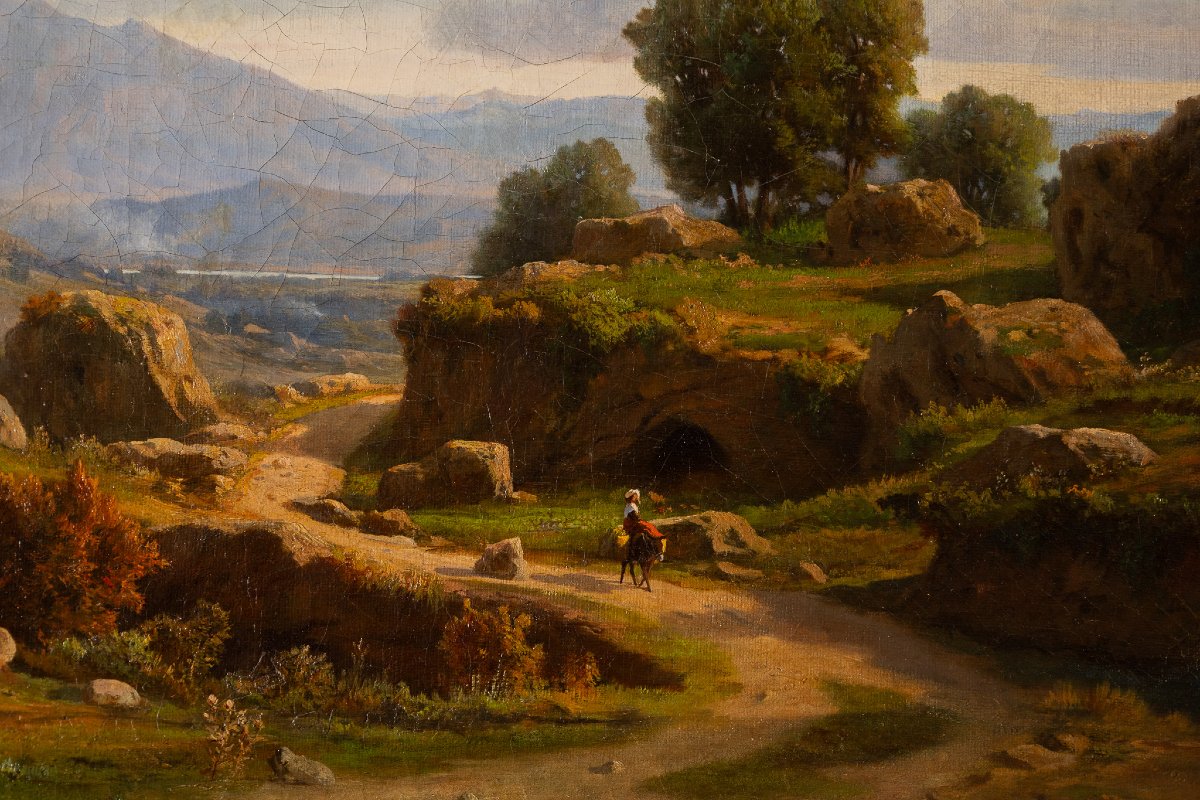 Paesaggio della Campagna Romana, firmato e datato Ettore Cumbo Borgia, olio su tela, XIX secolo-photo-2