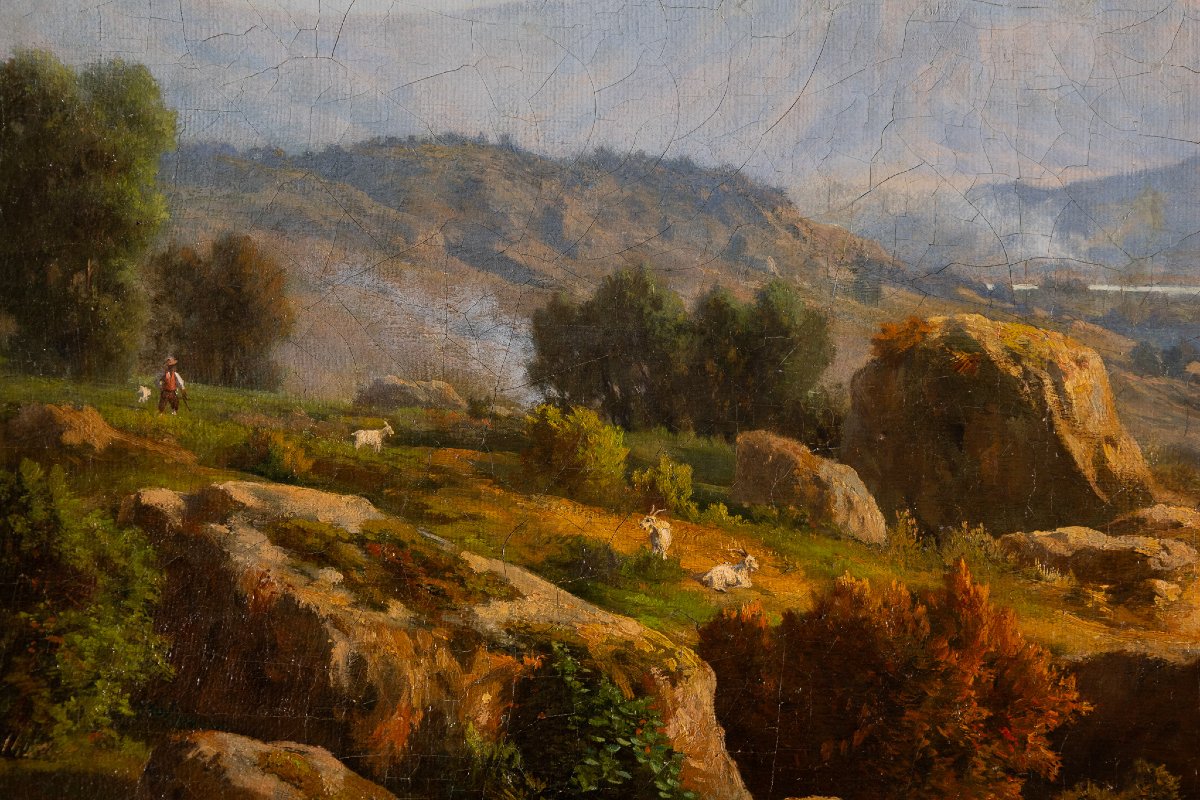 Paesaggio della Campagna Romana, firmato e datato Ettore Cumbo Borgia, olio su tela, XIX secolo-photo-3