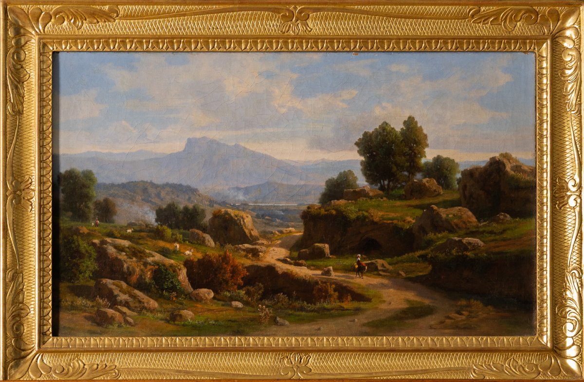 Paesaggio della Campagna Romana, firmato e datato Ettore Cumbo Borgia, olio su tela, XIX secolo