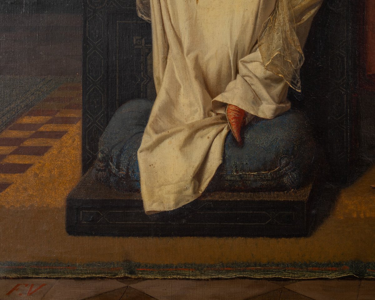 F. Valaperta, Ghismunda e Guiscardo, scena dal Decamerone (Boccaccio), Olio su tela siglato F.V-photo-1