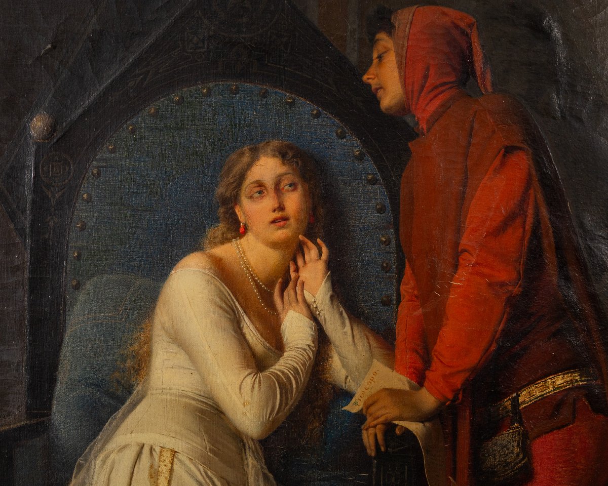 F. Valaperta, Ghismunda e Guiscardo, scena dal Decamerone (Boccaccio), Olio su tela siglato F.V-photo-2