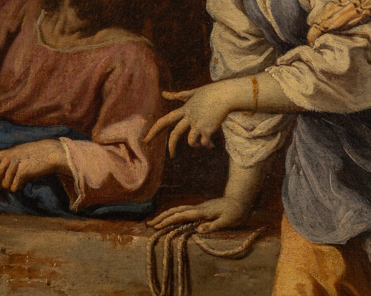 Scuola bolognese del XVII secolo, Cristo e la Samaritana al pozzo, olio su tela-photo-4