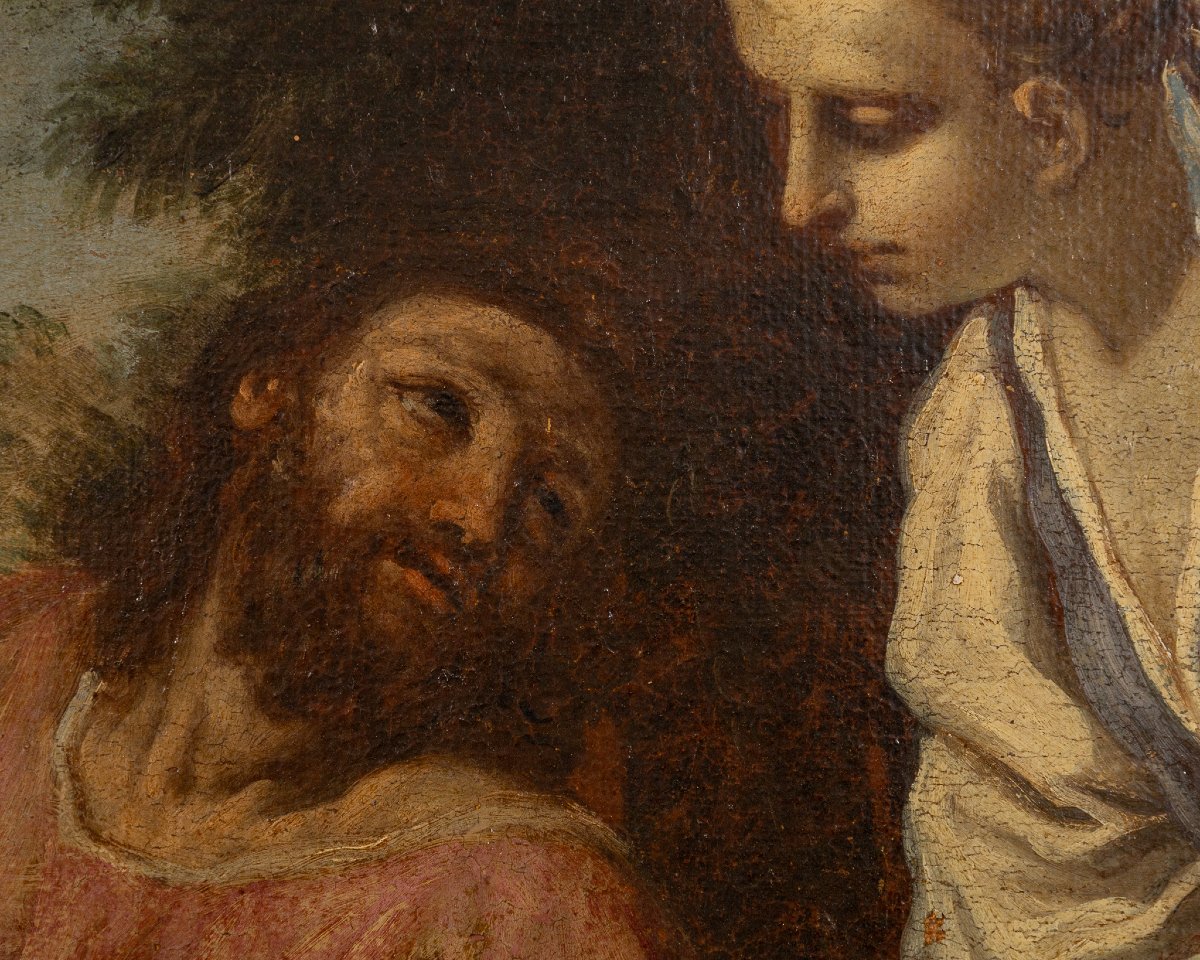 Scuola bolognese del XVII secolo, Cristo e la Samaritana al pozzo, olio su tela-photo-2