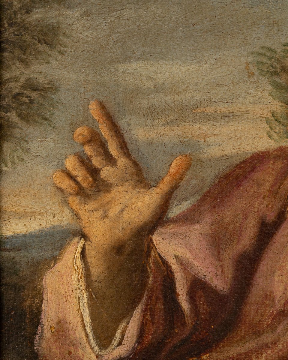 Scuola bolognese del XVII secolo, Cristo e la Samaritana al pozzo, olio su tela-photo-3