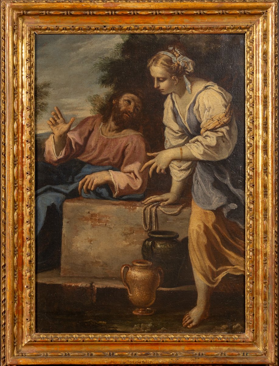 Scuola bolognese del XVII secolo, Cristo e la Samaritana al pozzo, olio su tela