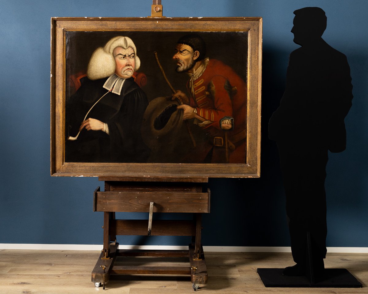 Tim Bobbin (1708-1786)? Scena caricaturale inglese con giudice e mendicante, XVIII secolo-photo-3
