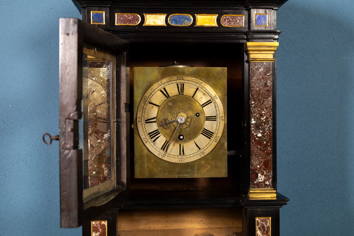 Orologio da tavolo in ebano e commesso di pietre dure, Centro Italia, XVIII secolo-photo-3