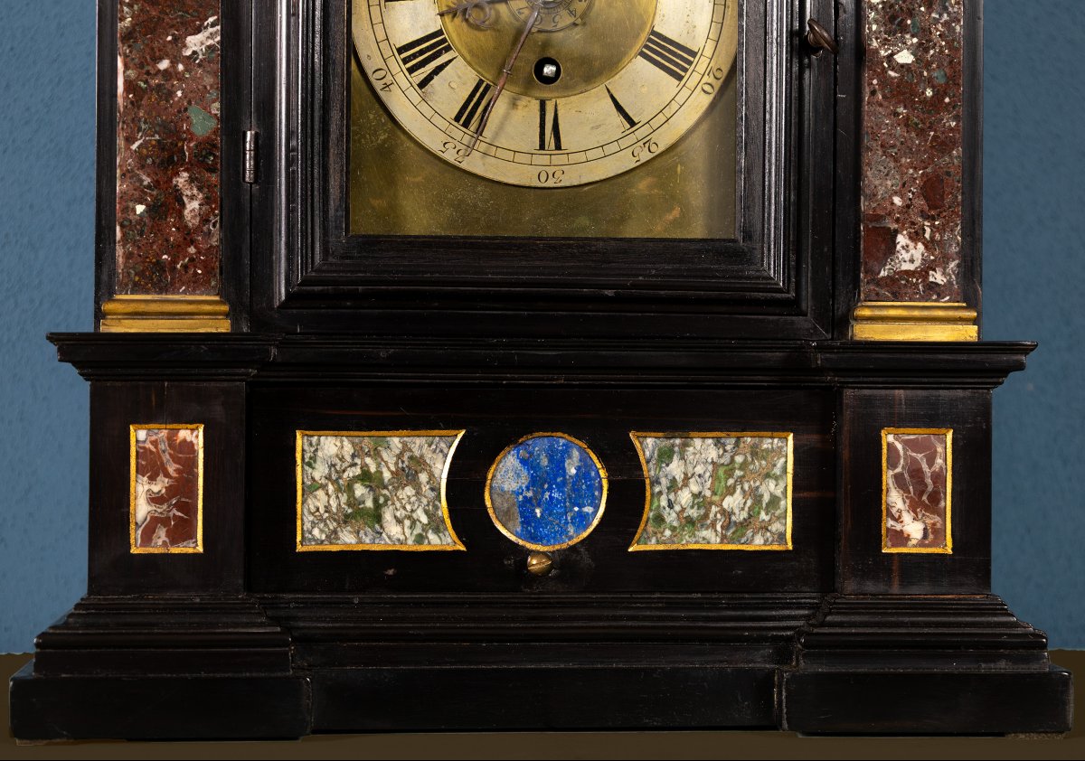 Orologio da tavolo in ebano e commesso di pietre dure, Centro Italia, XVIII secolo-photo-5