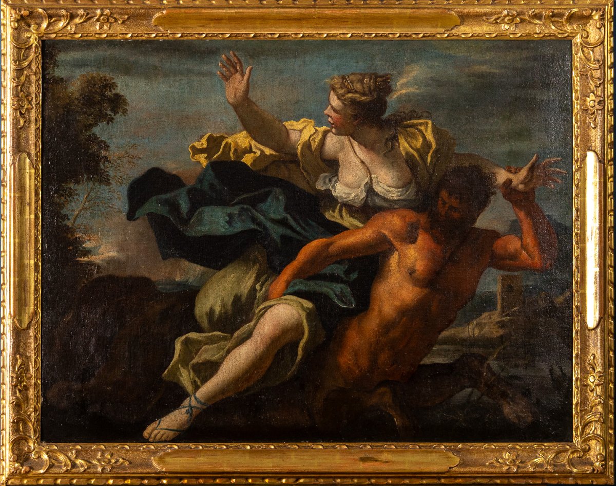 Dipinto XVIII secolo, Girolamo Brusaferro? Il ratto di Deianira da parte del centauro Nesso