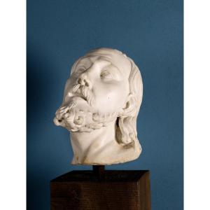 Tête d’homme barbu aux longs cheveux en marbre, Girolamo Ticciati (1676-1744), École italienne