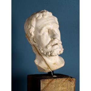 Tête masculine en marbre, barbe et cheveux ondulés, Girolamo Ticciati, XVIIIe siècle