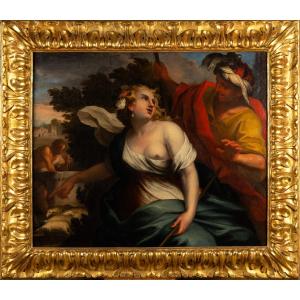 Gio Raffaele Badaracco (Genova 1648-1726), Rachele e Giacobbe, Dipinto barocco Genovese