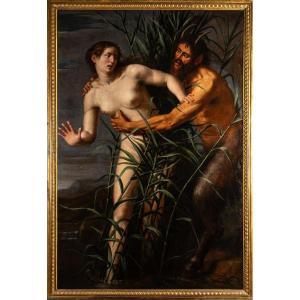 Giovanni Venanzi (Pesaro 1627–1705), Pan e Siringa, 1674, olio su tela firmato e datato