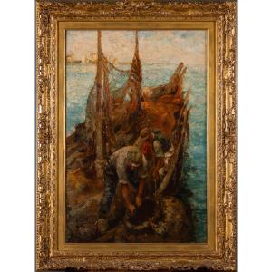 L. Bazzaro (1853–1937), “fishing For Shellfish”, 1891, Important Oil On Canvas 