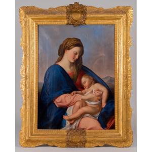 Madonna con Bambino firmata e datata Antonio Boldini 1849, Olio su tela con importante cornice 