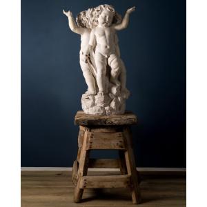 Importante modello scultoreo in gesso con tre putti reggi bacile, Italia XIX secolo