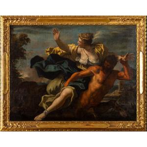 Dipinto XVIII secolo, Girolamo Brusaferro? Il ratto di Deianira da parte del centauro Nesso