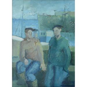 Two Fishermen - Oil Influenced By Cubism - Jose Ramon Arostegui