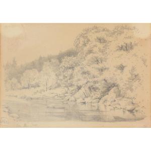 'on The Cree' - Landscape Drawing Of A River