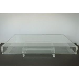 Large Modernist - 70s Glass And Perspex - Coffee Table
