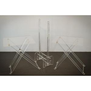 Unusual Folding Side Tables With Stand - Perspex