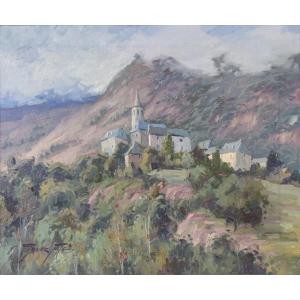 Vicente Gomez Fuste - Post Impressionist Village And Mountains